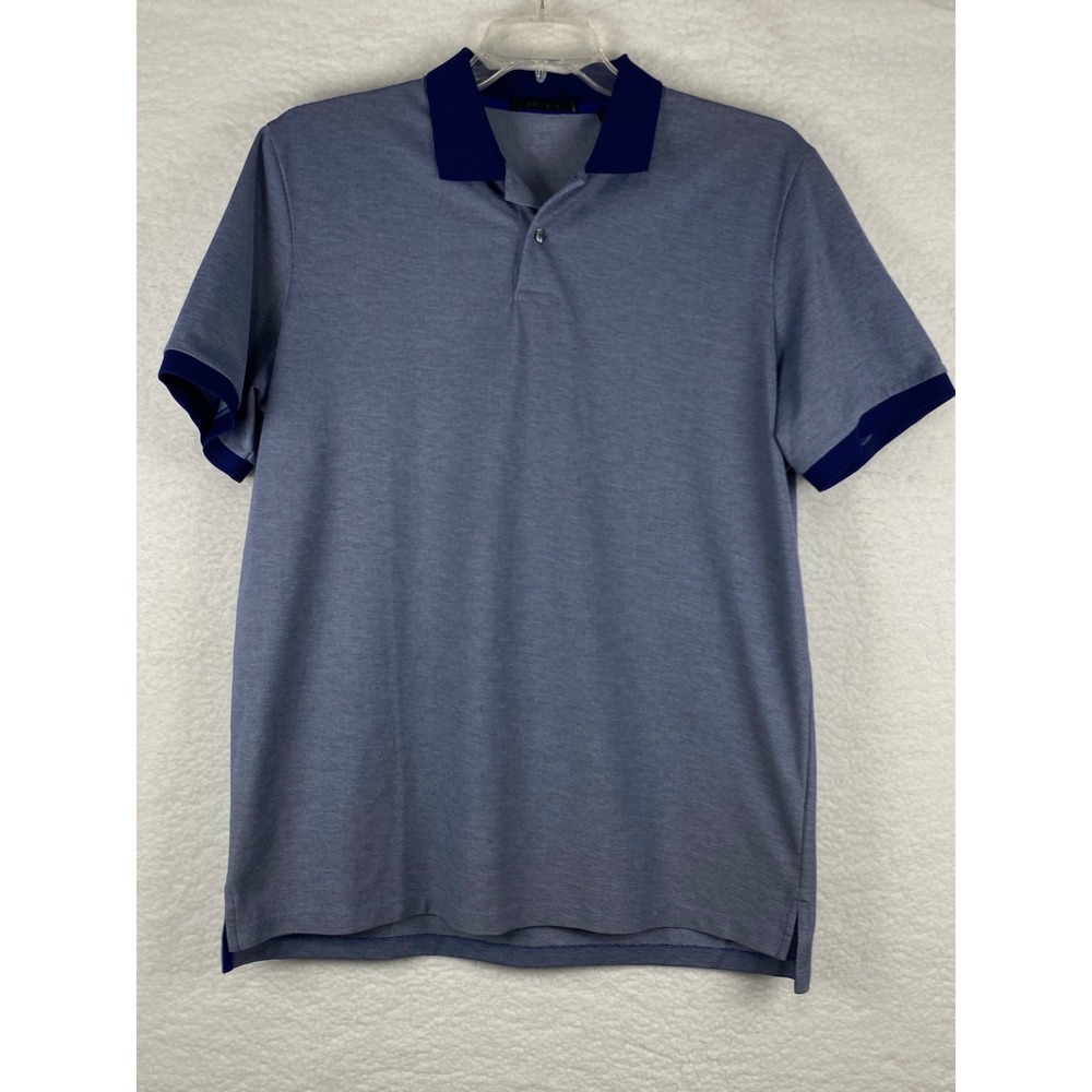 Greyson Mens Large Blue Pima Cotton Blend Short Sleeve Golf Polo Shirt Wolf Logo